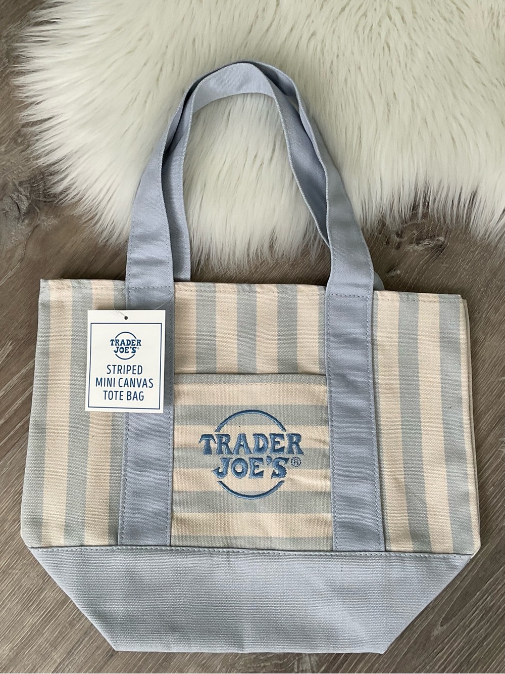 💙 Limited Edition Trader Joe’s Mini Tote Bag - Light Blue Striped Summer 2026